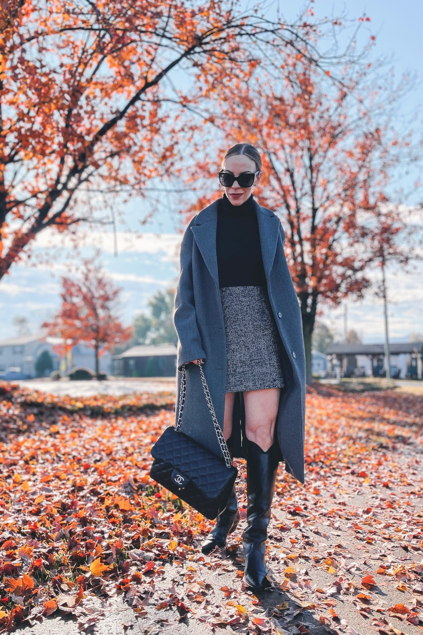 Thanksgiving outfit idea, gray coat, houndstooth mini skirt, knee high western boots

#LTKunder50 #LTKshoecrush #LTKHoliday