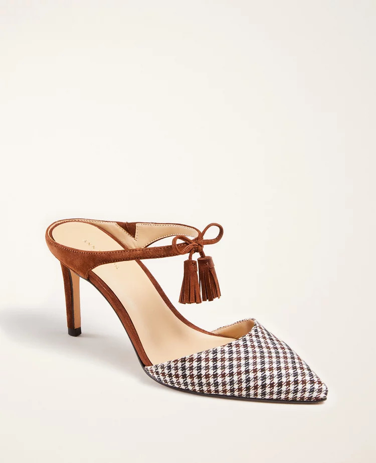 Modern Plaid Jodie Tassel Mule Pumps | Ann Taylor (US)