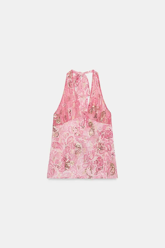 NECKHOLDER-TOP AUS GEORGETTE MIT ABALORIOS | Zara US