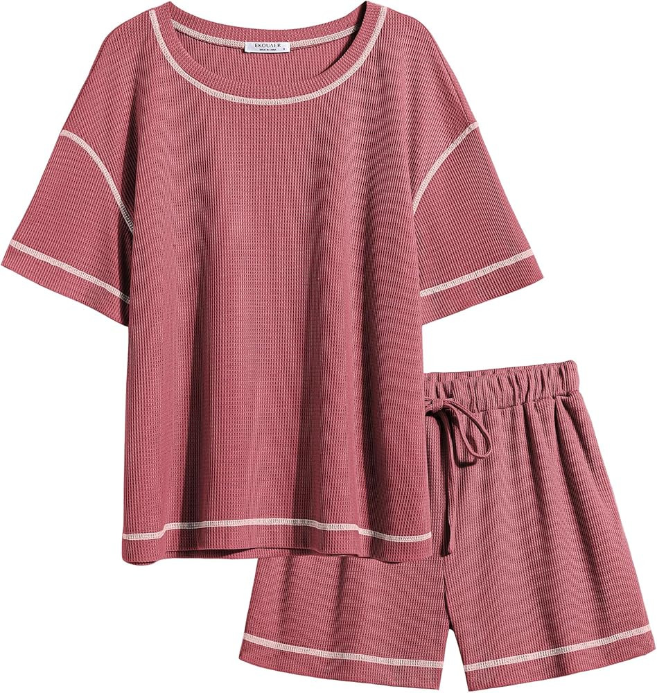 Ekouaer Lounge Sets for Women Waffle Knit Pajama Set 2 Piece Sets Outfit Loungewear Matching Set ... | Amazon (US)