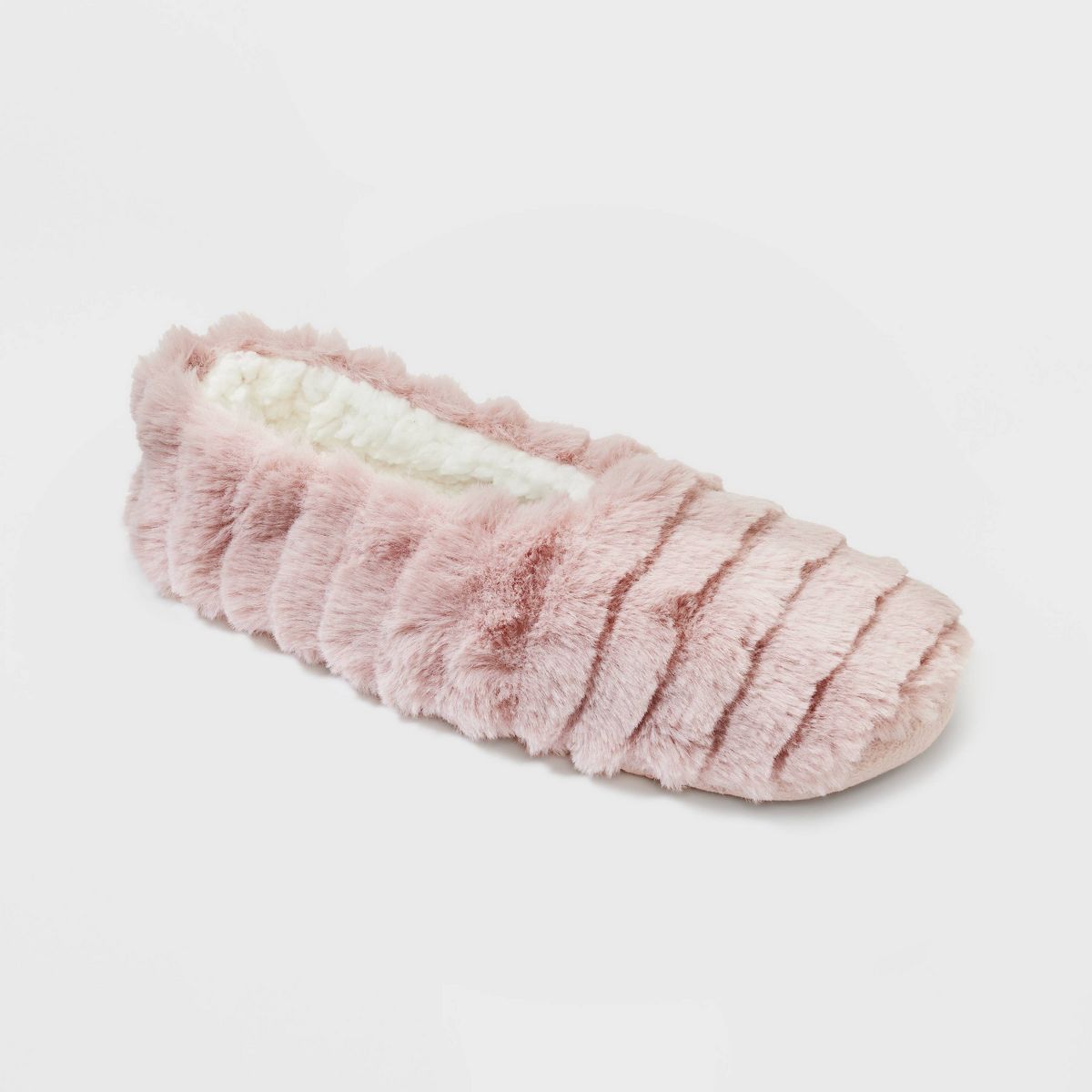 Women's Ribbed Faux Fur Cozy Pull-On Slipper Socks - Pink S/M | Target