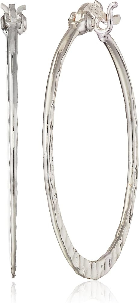 Amazon Collection Sterling Silver Hammered Hoop Earrings | Amazon (US)