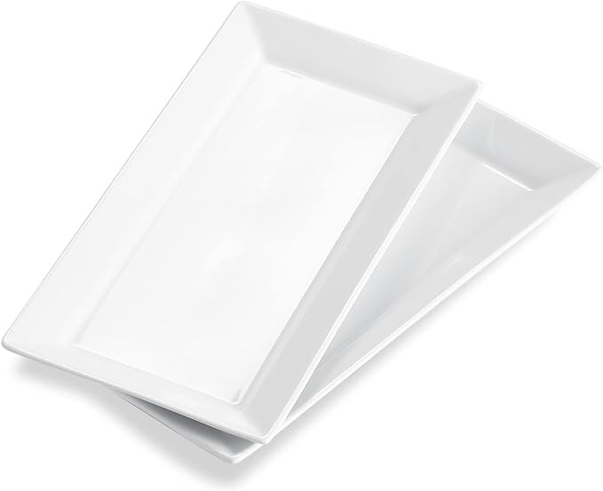 ONEMORE 12 Inch Ceramic Serving Platters, White Rectangular Serving Trays/Dishes for Party Entert... | Amazon (US)