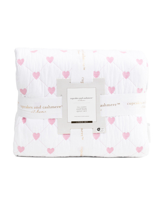 Cotton Embroidered Hearts Quilt Set | TJ Maxx