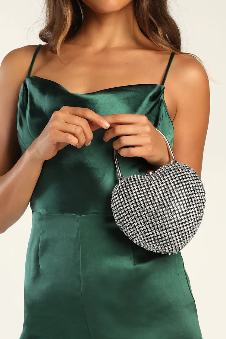 Belle Silver Rhinestone Heart-Shaped Mini Handbag | Lulus