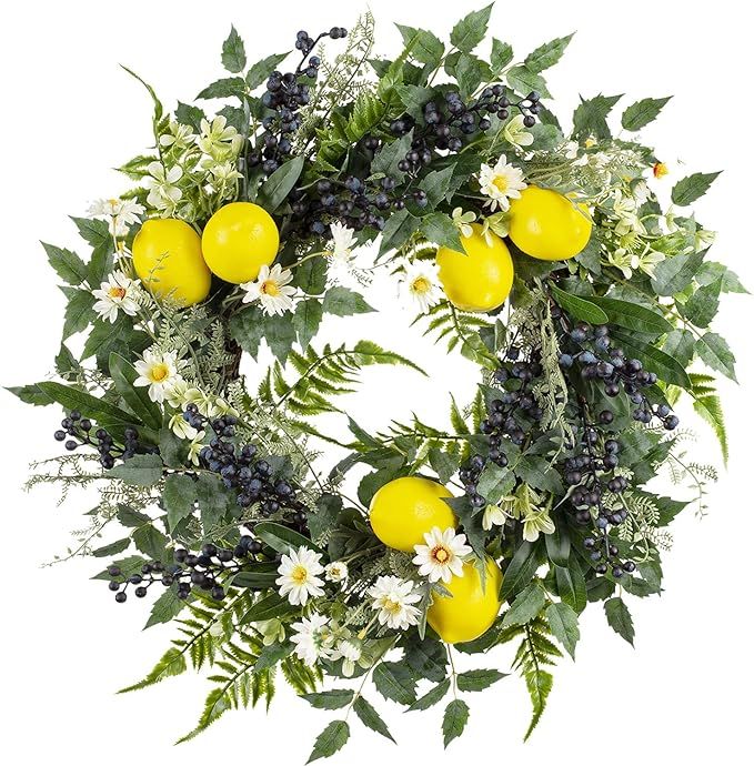 WANNA-CUL 18 Inch Spring Wreath for Front Door with Artificial Lemons Blueberry and Green Leaves,... | Amazon (US)
