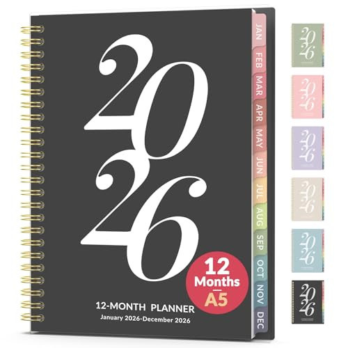 2026 Planner Weekly and Monthly, Jan - Dec 2026, 6.3" x 8.4”, Small Agenda Planner for Women, Aesthetic Calender Planner with Spiral Bound, Month Tab, Flexible Cover for School, Office (A5, Black) | Amazon (US)