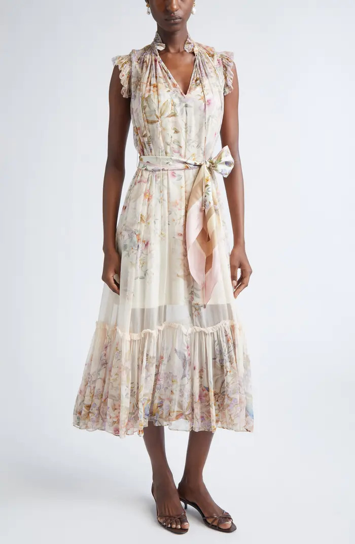 Rebellion Flutter Floral Chiffon Midi Dress | Nordstrom
