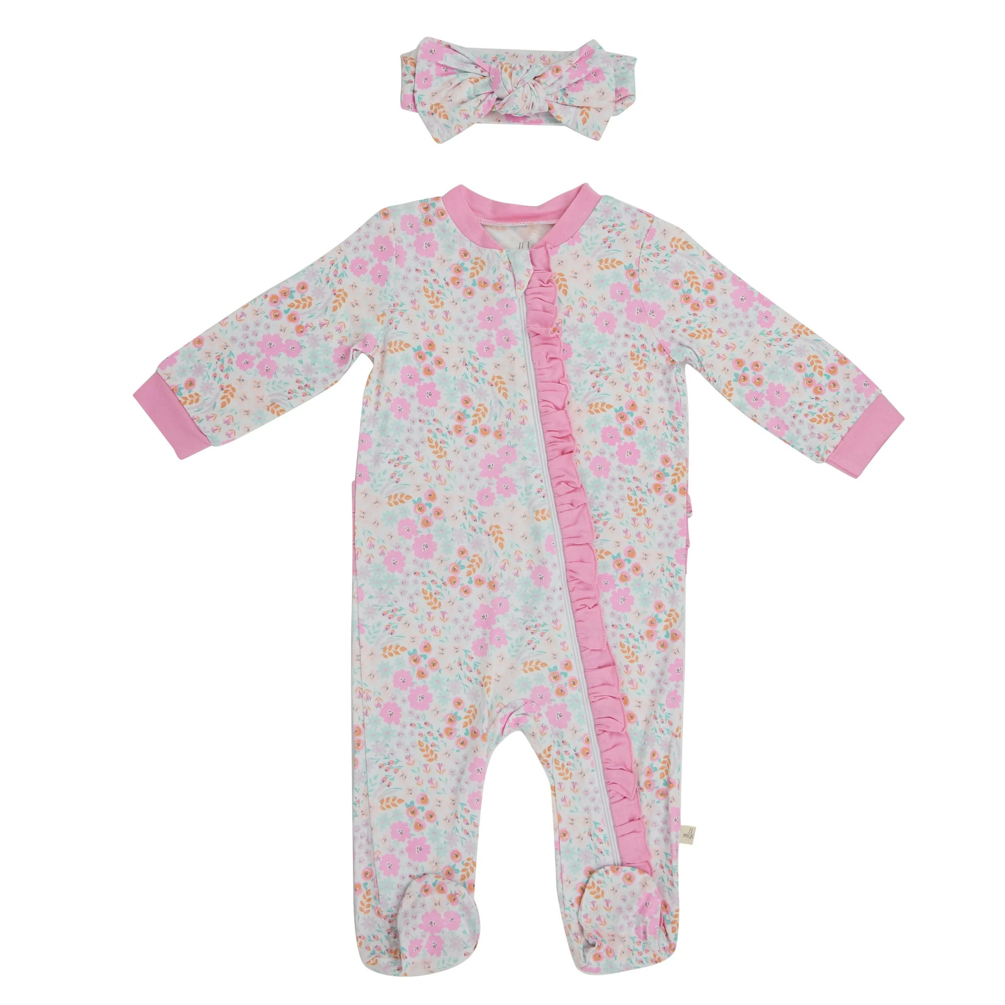 Milkberry Bamboo Pajamas Coverall for Baby Girls Footed Sleep Bodysuit for Infants Size 0-3 Month... | Walmart (US)