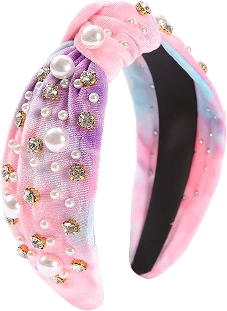 Fashion Women Knotted Jeweled Headband Crystal Embellished Mixed Top Hairband ladies Twist Nylon ... | Amazon (US)