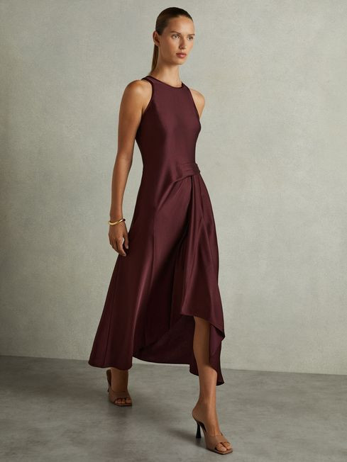Micah
                Satin Drape Tuck Midi Dress | Reiss US