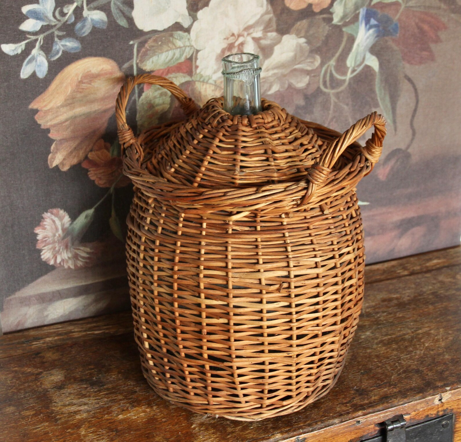 Antique French Wicker Wrapped Large 10 Litre Demijohn / Early 1900s Green Glass Dame Jeanne - Ets... | Etsy (US)