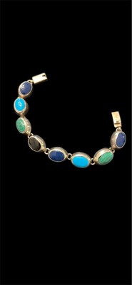 Mexico 925 Sterling Silver Vintage Mutlistone Inlay Link Bracelet 8" | eBay | eBay US