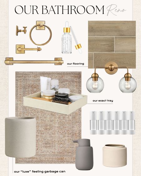 Bathroom Reno links! 🤎🤎 linked all of our hardware and accessories here 😍obsessed with the gold mixed with the dark limewash we used!

Pottery barn, Amazon home, wood tile flooring, gold accents, gold bathroom accents 

#LTKhome