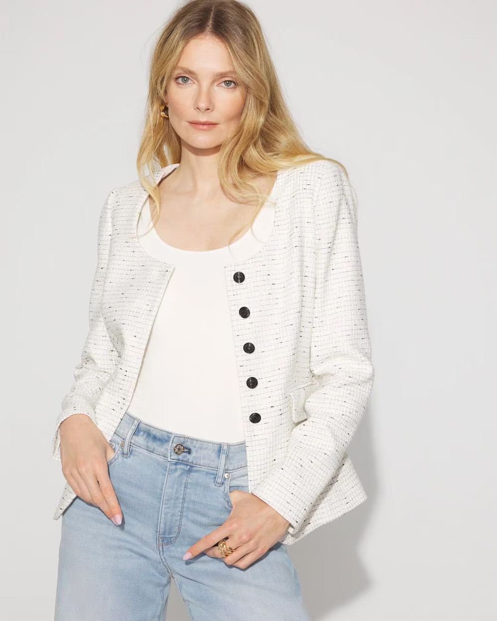 Scoop Neck Tweed Blazer | White House Black Market