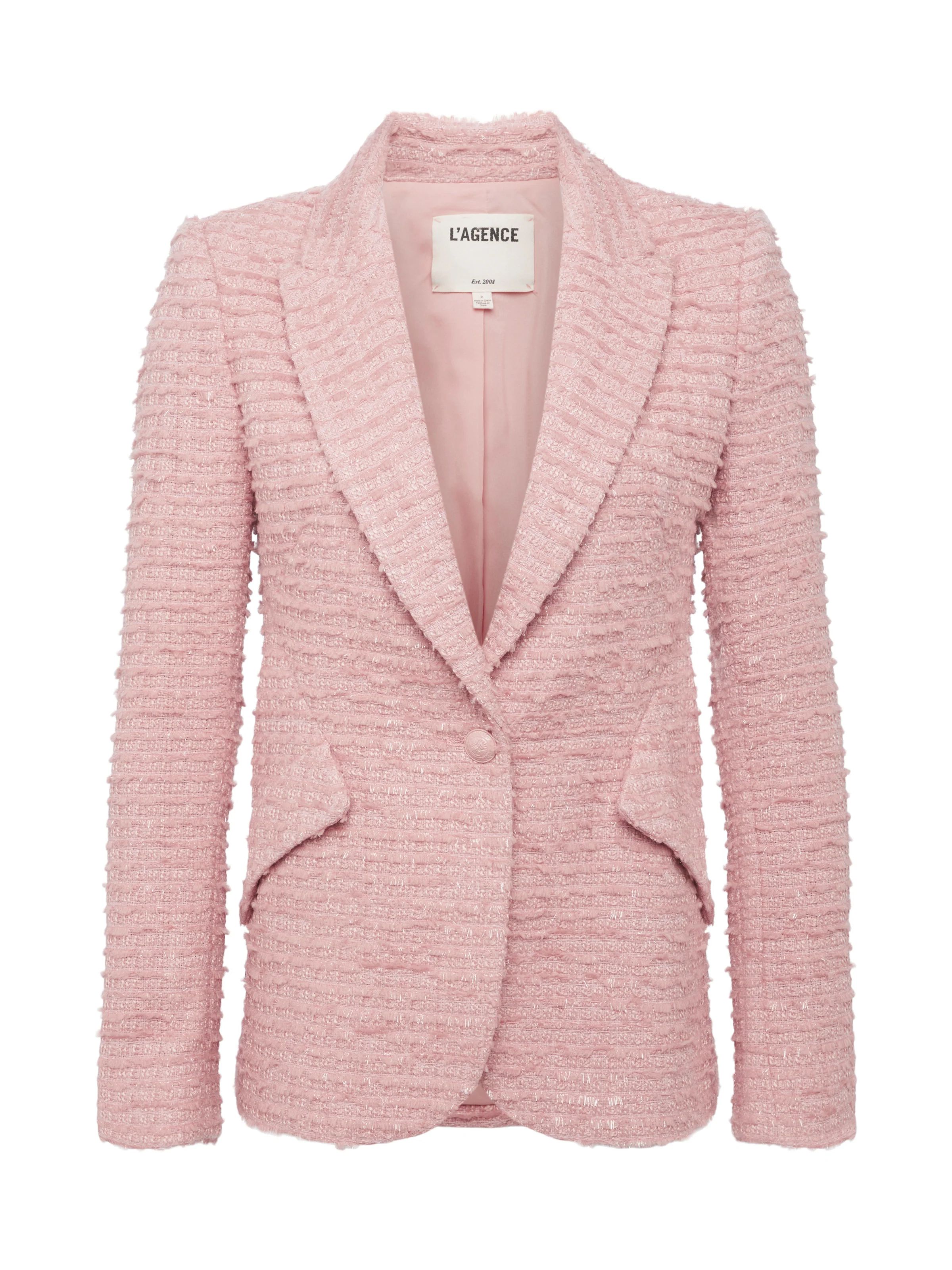 L'AGENCE Chamberlain Tweed Blazer In Dusty Pink | L'Agence