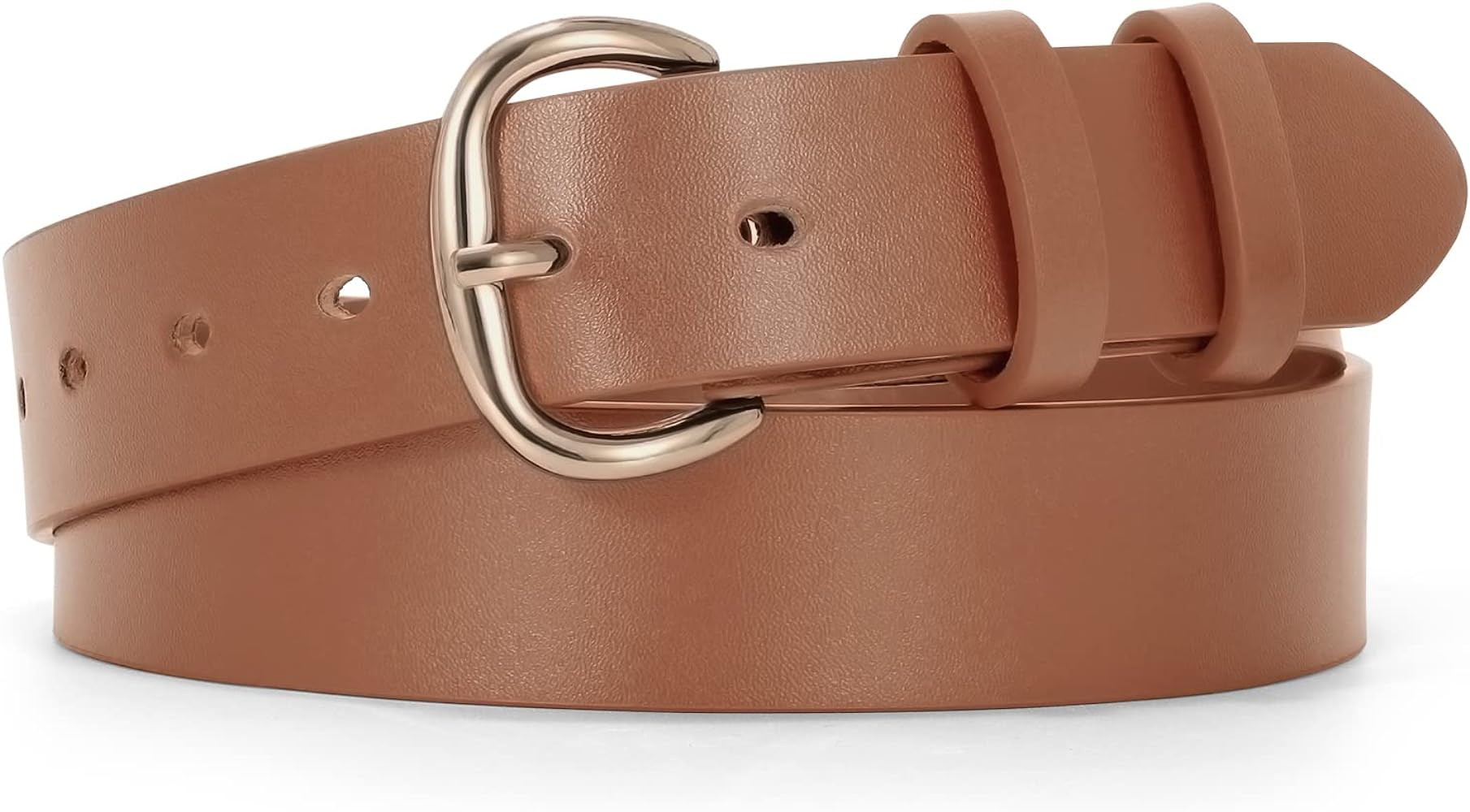 JASGOOD Women Leather Belt for Jeans Pants Gold Buckle Lady Casual Dress Waist Belt | Amazon (US)