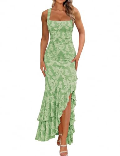 BORIFLORS Women's Elegant Ruched Floral Maxi Wedding Guest Dress | Amazon (US)