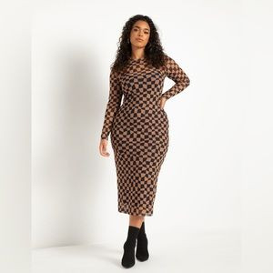 Eloquii Maxi Checkerboard Brown and Navy Printed Mesh Dress With Slip Size 18 | Poshmark