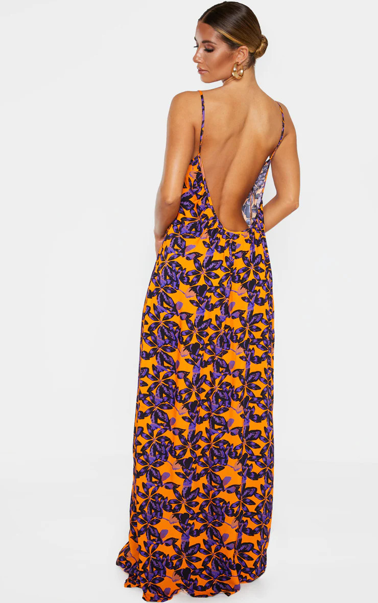 Orange Shadow Leaf Low Back Oversized Maxi Beach Dress | PrettyLittleThing UK