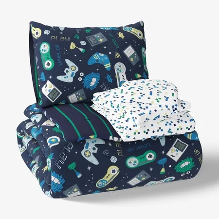 Mainstays Kids Glow in the Dark Gamer Reversible Comforter Set with Sheets, Twin, 5 Pieces | Walmart (US)