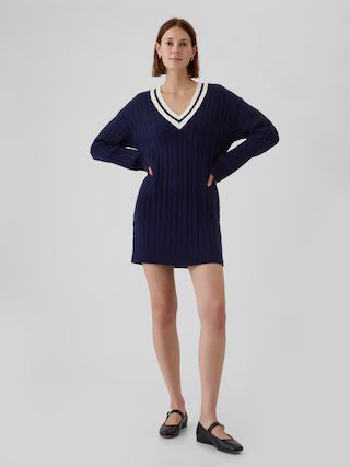 CashSoft Varsity Cable-Knit Mini Sweater Dress | Gap (CA)