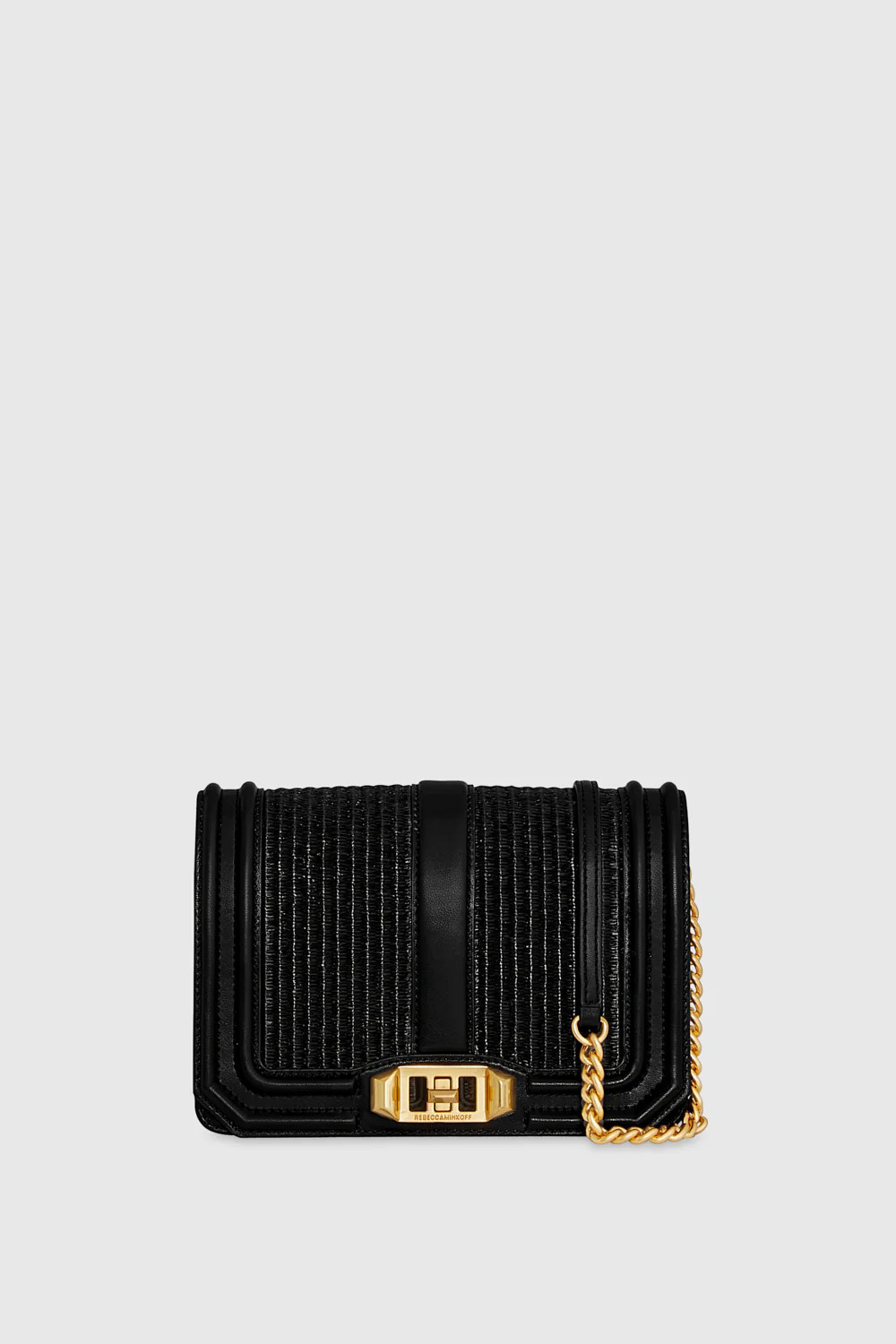 Rebecca Minkoff Small Love Crossbody Bag In Black Straw | Rebecca Minkoff