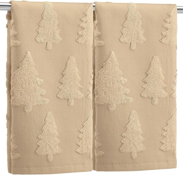 Breling 2 Pcs Christmas Hand Towels Beige Christmas Trees Bathroom Decorative Towels 100% Cotton ... | Amazon (US)