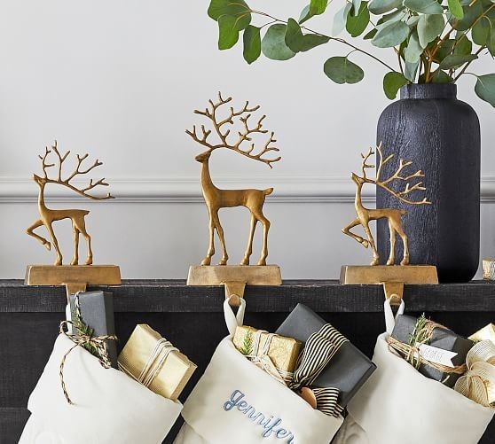 Merry Reindeer Brass Stocking Holders | Pottery Barn (US)