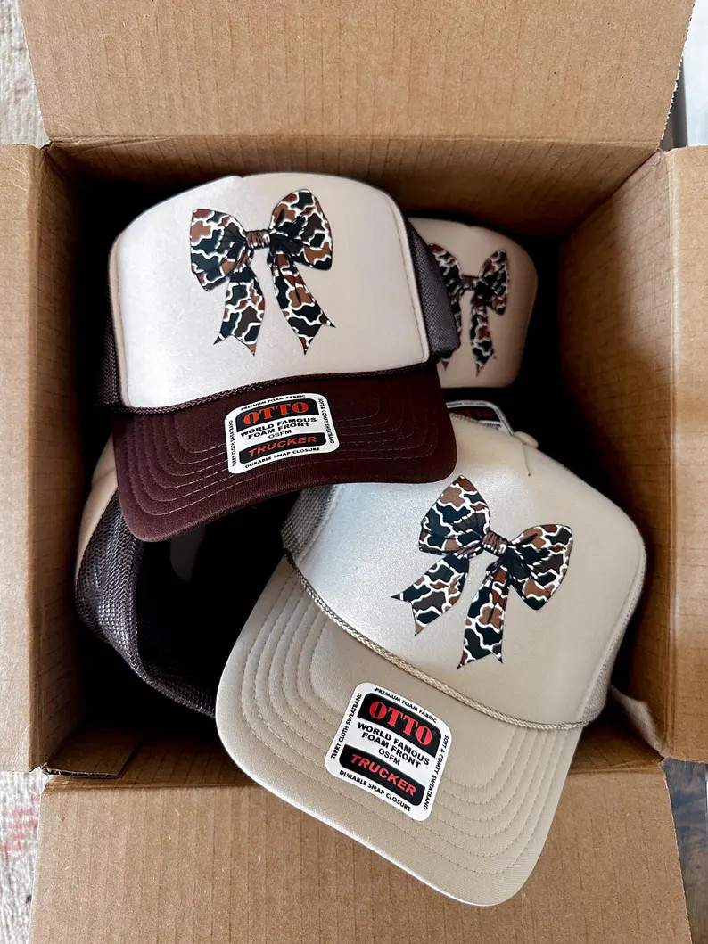 Camo Bow Trucker Hat, Women's Hat, Hunting Gift for Her, Cowboy Trucker Hat, Nashville Style Hat,... | Etsy (US)