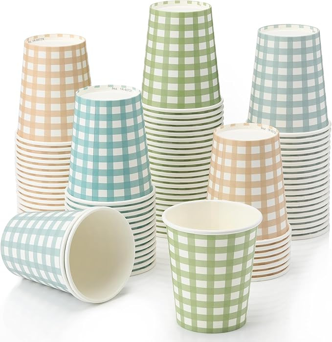 Baderke 100 Pcs 9 oz Gingham Paper Drinking Cups Silly Goose Birthday Party Supplies Disposable P... | Amazon (US)