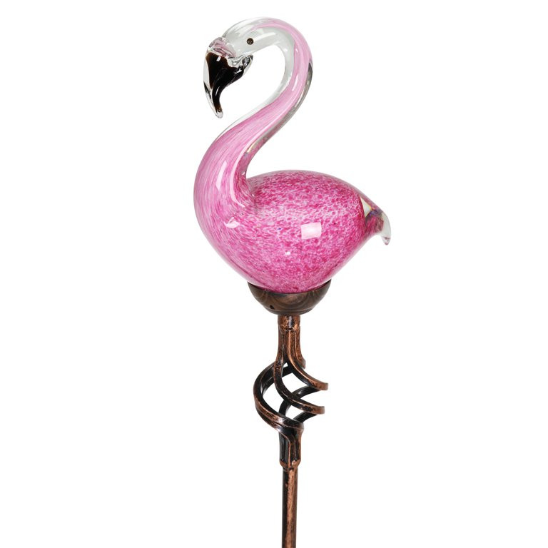 Exhart  Hand Blown Glass Pink Flamingo Solar Powered Garden Stake with Metal Finial Detail, 4.5 b... | Walmart (US)