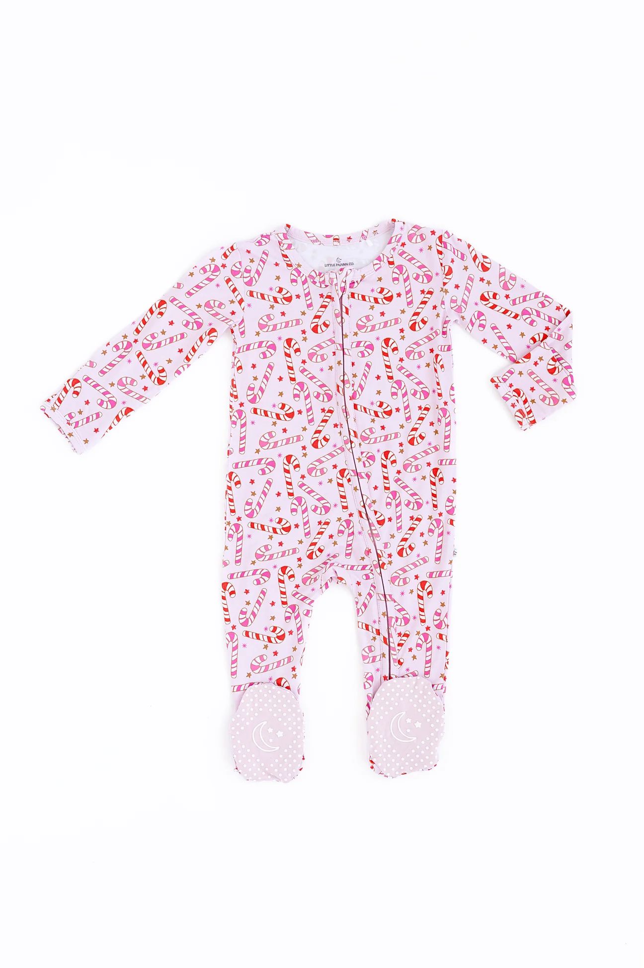 Pink Candy Cane Footed Onesie | Little Pajama Co.