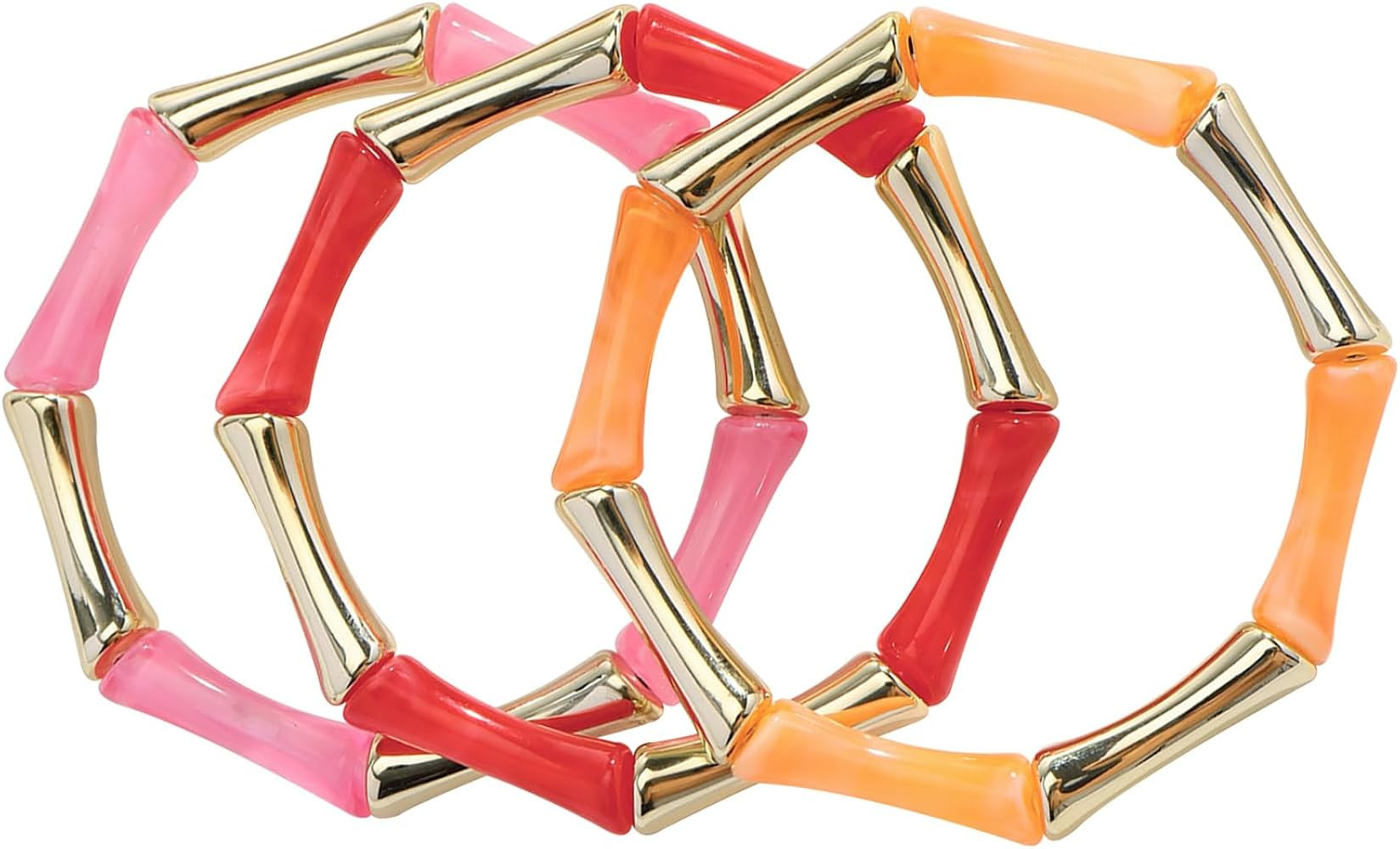Firstmeet 3pcs Colorful Bamboo Tube Bangle Bracelets Stacking Chunky Acrylic Beads Stretch Gold B... | Amazon (US)