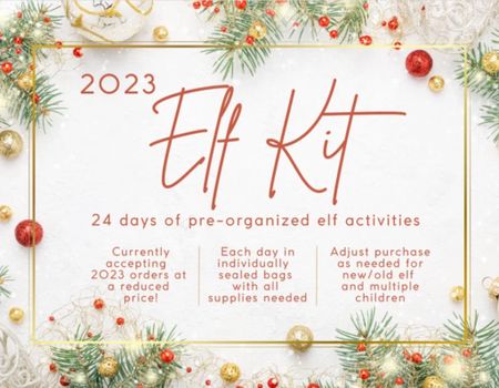 PRESALE 24 day Elf Kit 2023! 

This kit makes Elf life so much easier! All planned out and ready to go! 

Christmas Elf Activities Kit, Elf Props, Pre-planned Elf Props, 24 days of Elf Activities, Christmas elves


#LTKkids #LTKSeasonal #LTKfamily