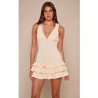 Cream Woven Button Up Mini Dress | PrettyLittleThing UK