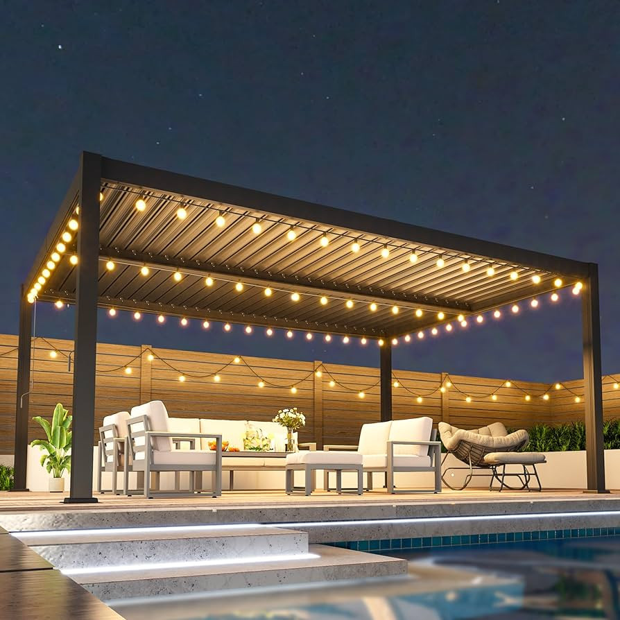 12' x 16' Louvered Pergola, Metal Outdoor Pergola with Adjustable Louvered Roof & Gutter System, ... | Amazon (US)