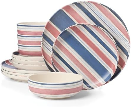 Oneida 24 Seven Melamine Collection, Dishwasher Safe Melamine Dinnerware and Drinkware, Stripe Pa... | Amazon (US)