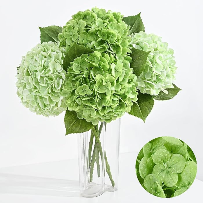 Artflower 4Pcs Real Touch Hydrangea Artificial Flowers, 22.5'' Light Green & Dark Green Full Late... | Amazon (US)