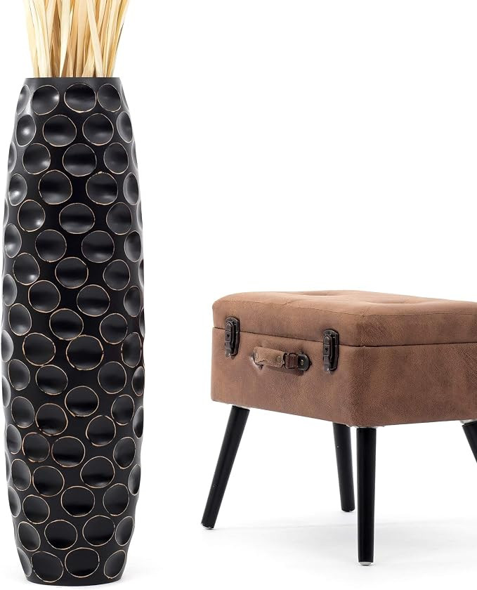 Leewadee Large Black Home Decor Floor Vase - Wooden 34 inch Tall Farmhouse Decor Flower Holder fo... | Amazon (US)