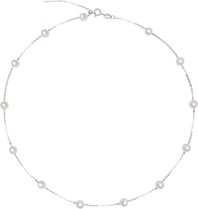 BURLAP LIFE 925 Sterling Silver Dainty Freshwater Cultured Pearl Choker Necklace White Genuine Re... | Amazon (US)