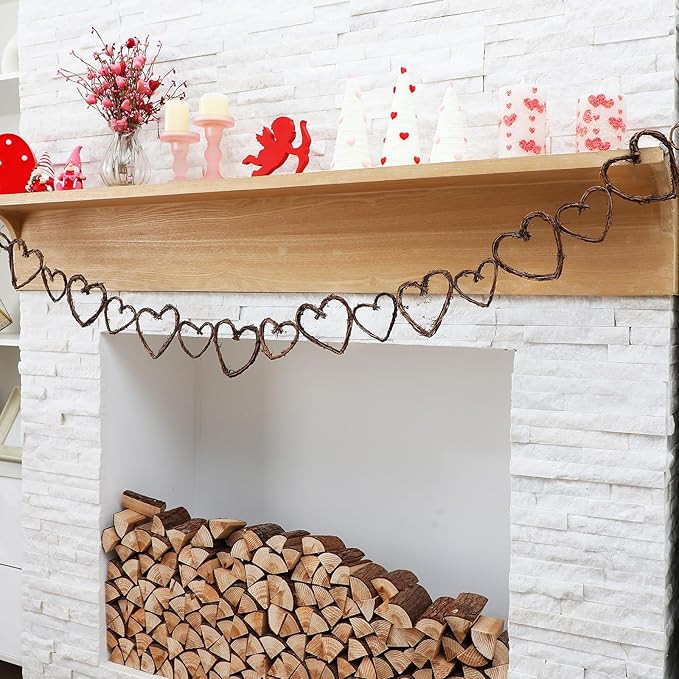 AceOrbit 5.4 ft Valentine's Day Vine Hearts Garland Rustic Natural Grapevine Twig Chain Garlands ... | Amazon (US)