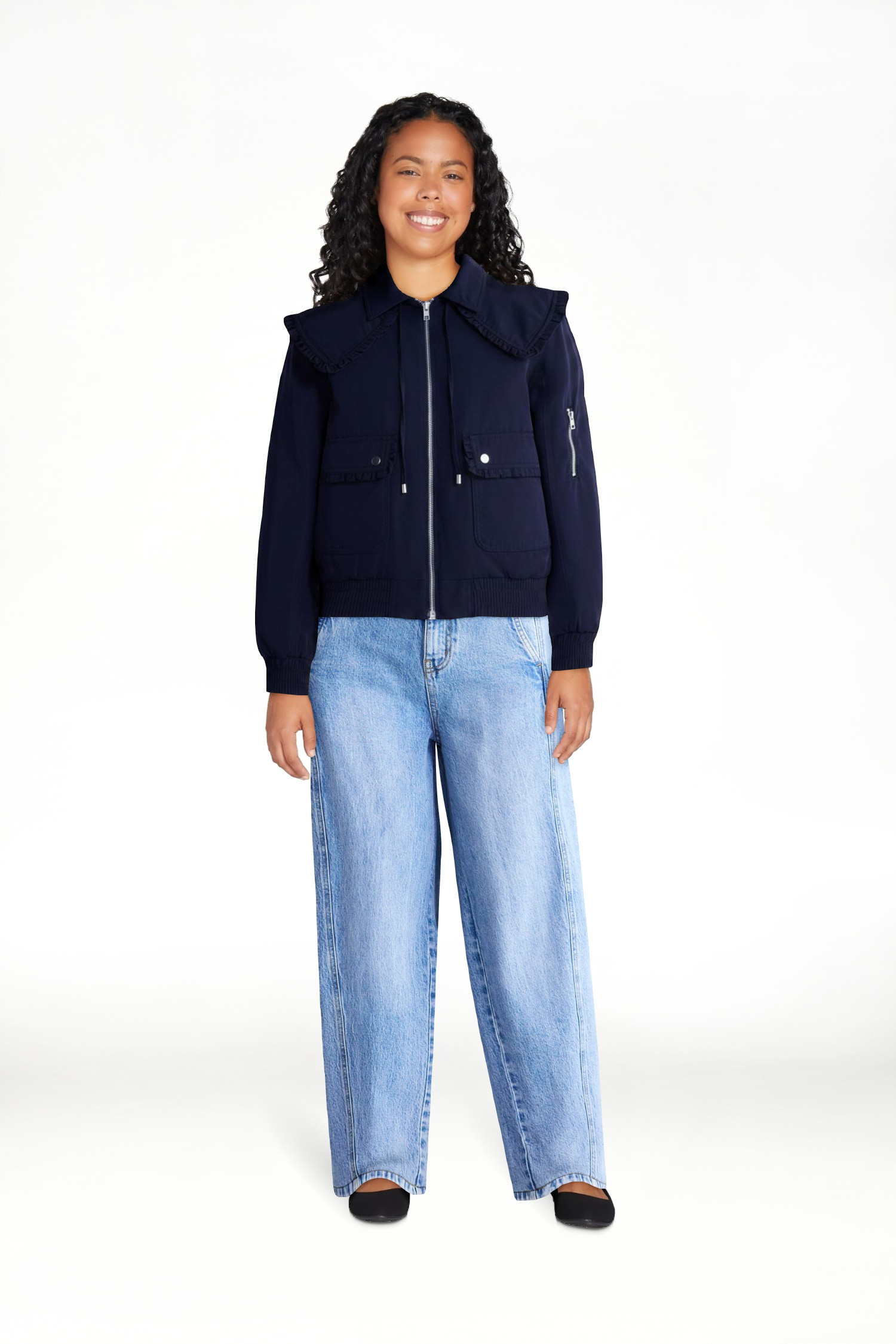 Free Assembly Women's and Women's Plus Ruffle Collar Bomber Jacket, Sizes XS-4X | Walmart (US)