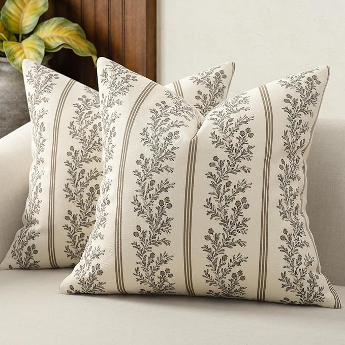 Vintage Throw Pillow Covers 18x18 Set of 2, Striped Floral Pillow Cover Botanical Patterned Decor... | Amazon (US)