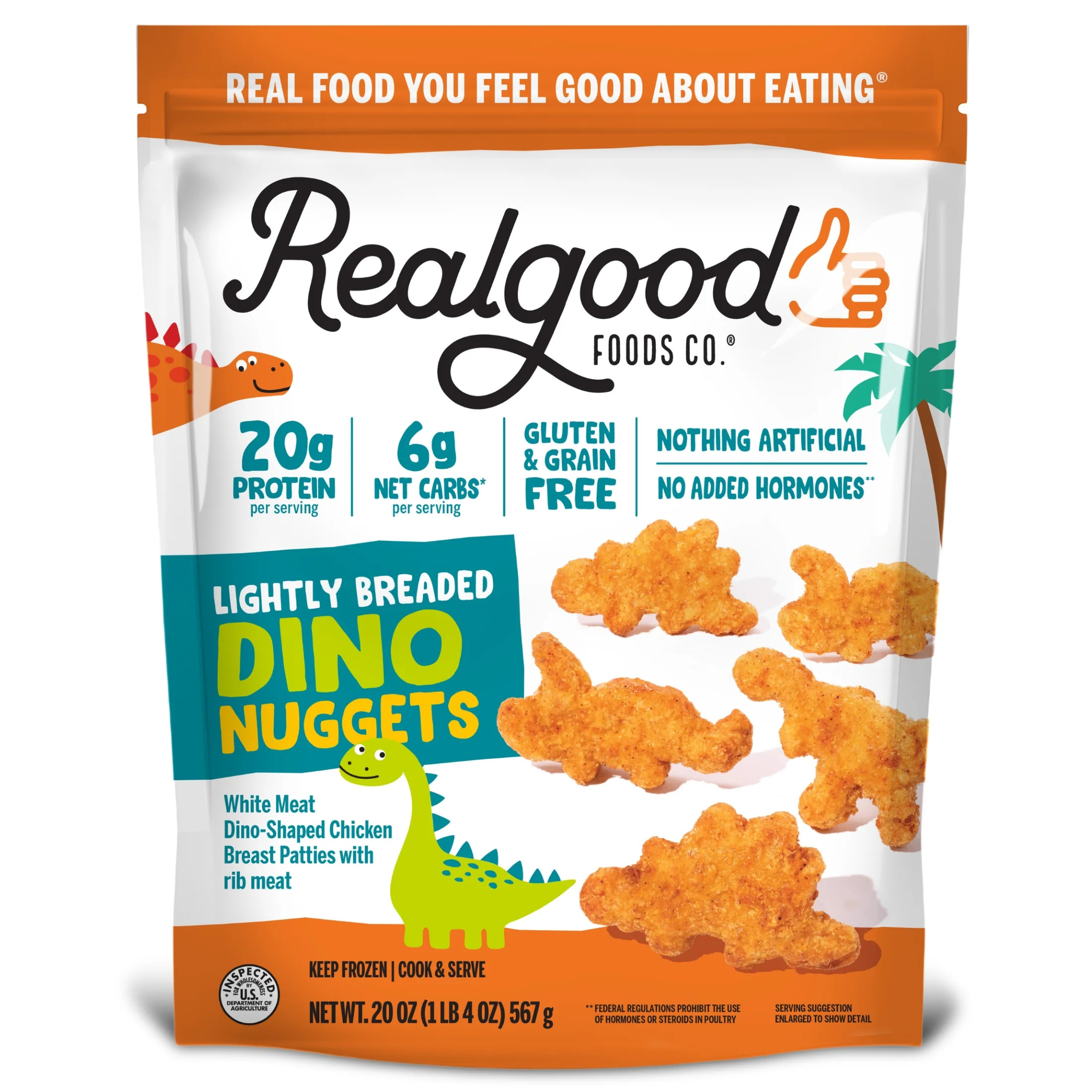Realgood Foods Co. Lightly Breaded Dino Chicken Nuggets, 20 oz Bag (Frozen) | Walmart (US)