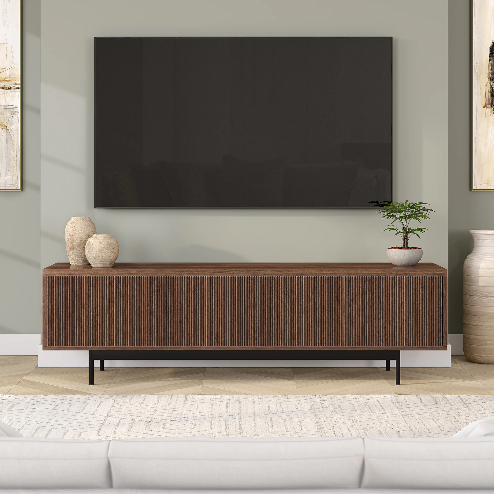 Hailey Home Whitman Transitional Satin Walnut 70-in W TV stand ( Accommodates TVs more than 70-in ) in Brown | TV2282 | Lowe's