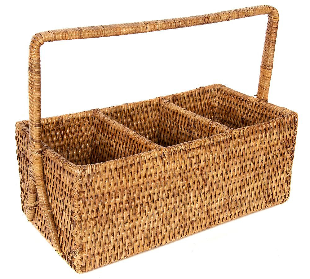 Tava Rectangular Rattan Flatware Caddy - Honey | Pottery Barn (US)