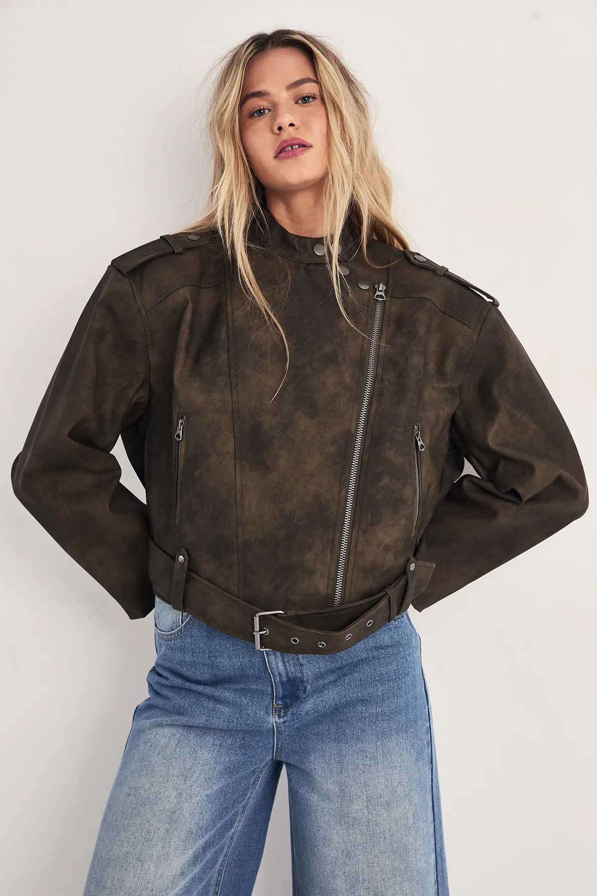 Belted Cropped Faux Leather Biker Jacket | Nasty Gal US