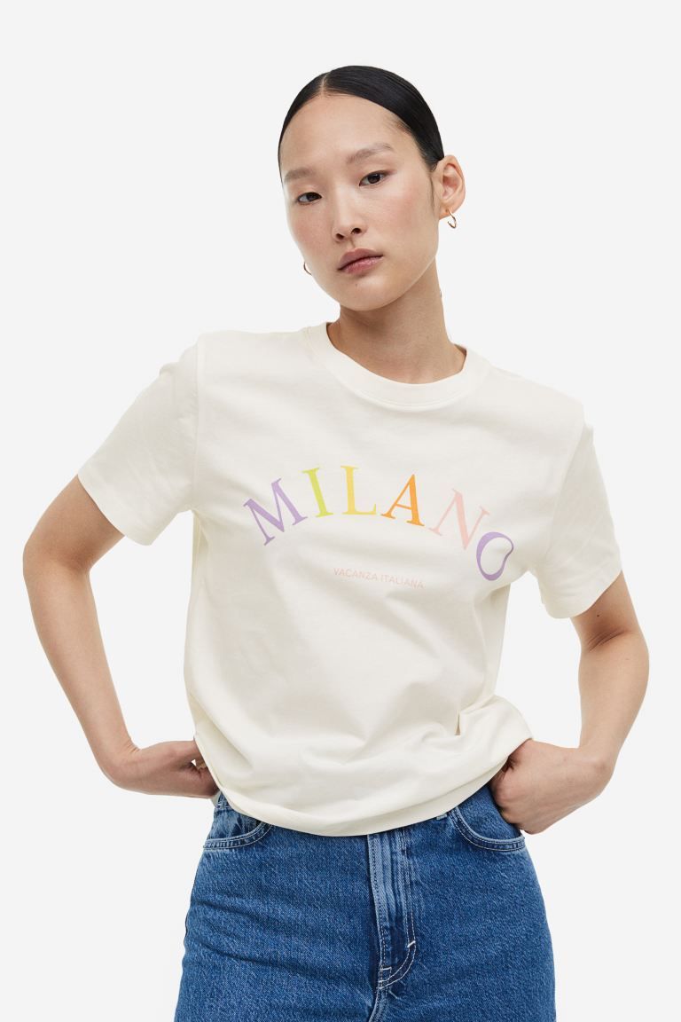 Printed T-shirt - Cream/Milano - Ladies | H&M US | H&M (US + CA)