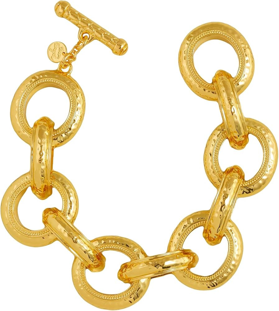 Chunky Hammered Toggle Bracelet 8.5 Inch 18k Gold Plated Modern Sophisticated Statement Hypoaller... | Amazon (US)